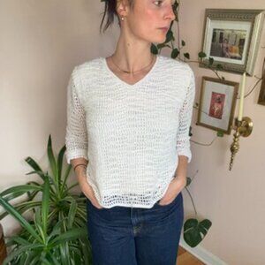 600 West White Crochet V neck top